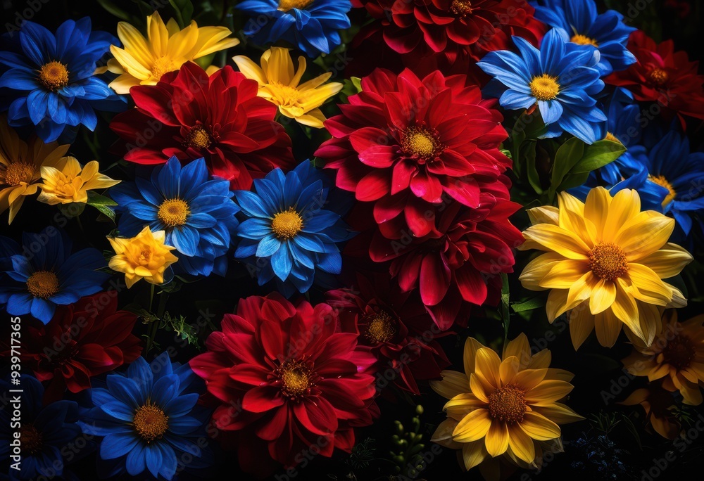 Fototapeta premium vibrant floral arrangements showcasing colorful petals intricate backgrounds rich textures patterns, flowers, colors, design, botanical, decoration, artwork