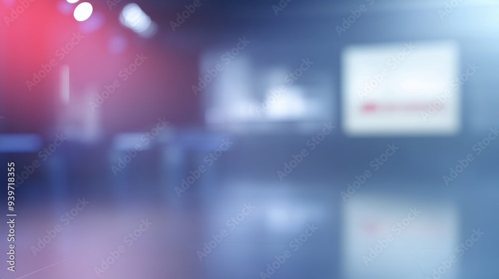 Fototapeta premium A blurred background of a modern space with soft lighting and a display screen.