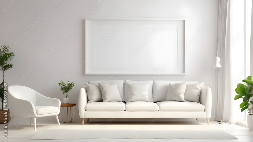 white frame mockup set against a blank white wall in the inside of a living room white frame mockup set against a blank white wall in the inside of a living room