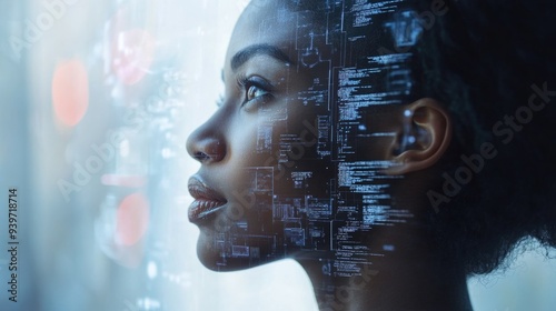 A focused student explores coding techniques in a futuristic educational setting