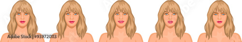 Blond beautiful woman with different facial expressions. Female avatar set with emotions variety.