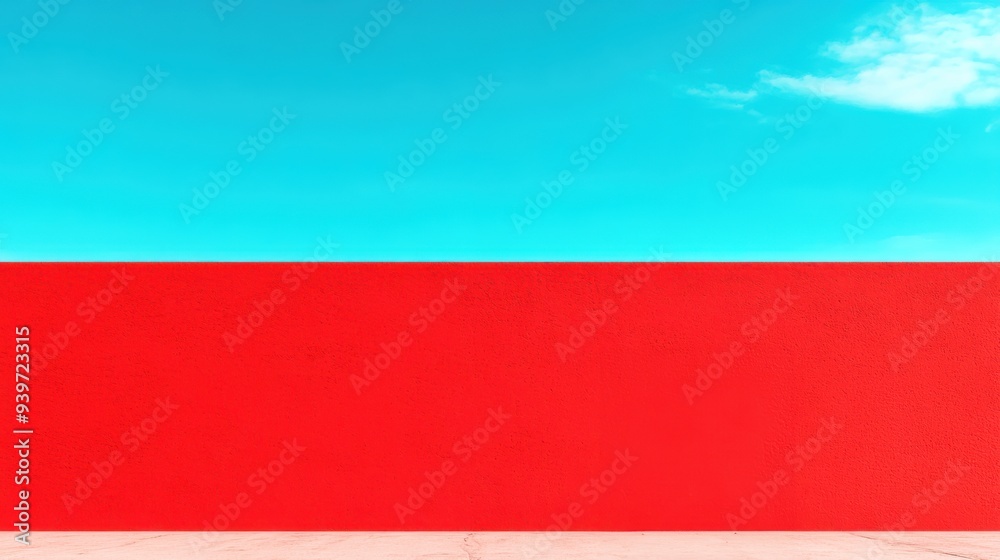 Vivid minimalist photo featuring a bright red wall set against a clear blue sky with a single cloud, showcasing vibrant colors and modern simplicity. Vivid minimalist photo featuring a bright red wall set against a clear blue sky with a single cloud, showcasing vibrant colors and modern simplicity.