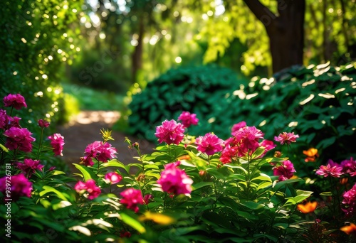Wallpaper Mural vibrant blossoms flourishing lush green natural environments rich colors diverse flora, blooms, flowers, petals, garden, nature, greenery, landscape, park Torontodigital.ca