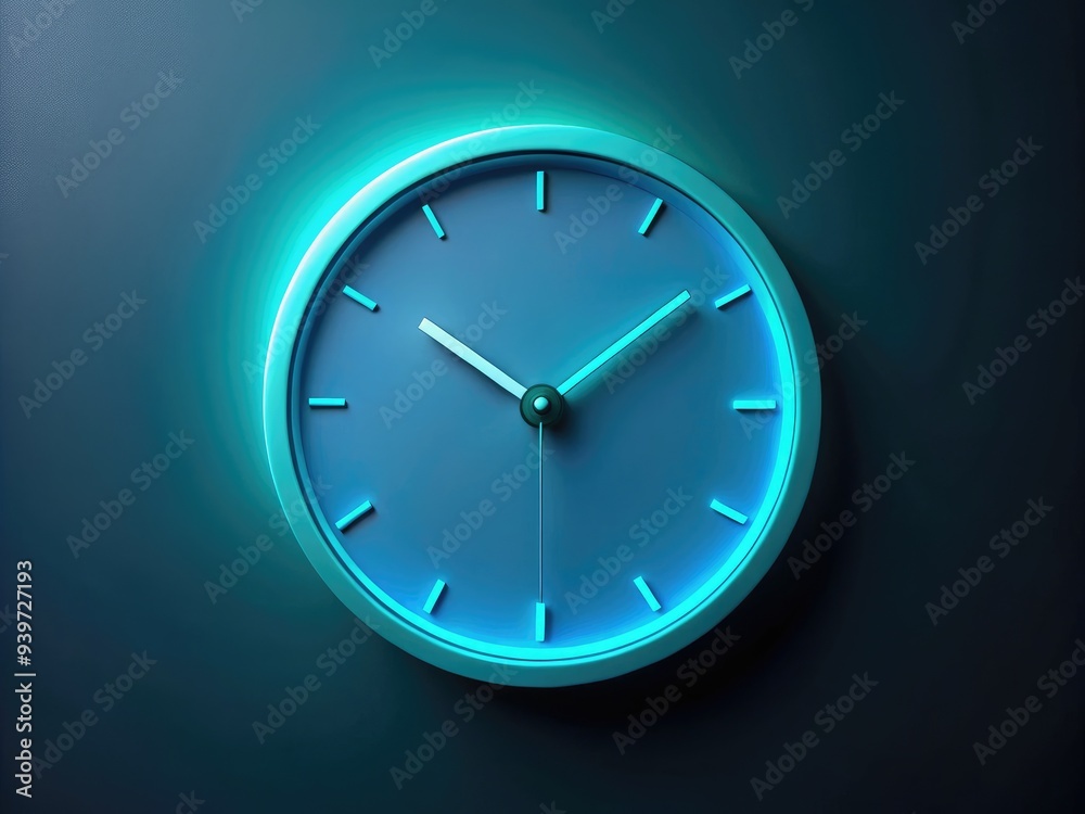 Unique blue and cyan neon wall clock illuminating a modern space. Generative AI Unique blue and cyan neon wall clock illuminating a modern space. Generative AI
