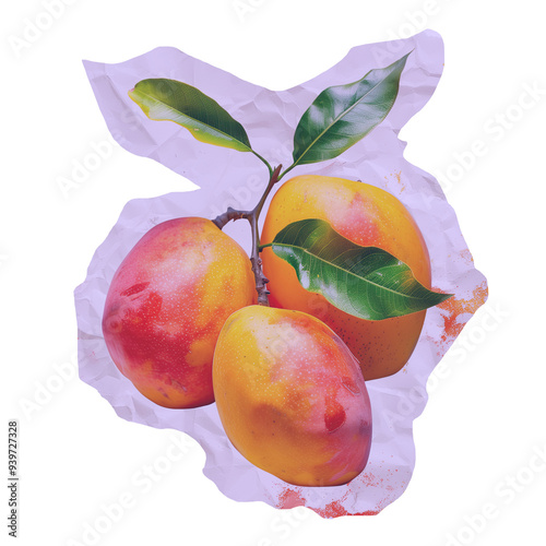 Photo of mangoes fruit on crumpled paper faded colors sticker ai generated