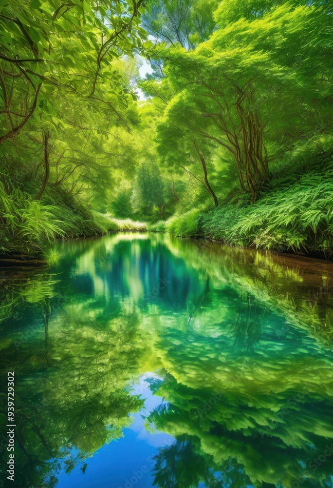 lush greenery mirror reflected calm water creating picturesque natural landscape, reflection, nature, foliage, trees, plants, environment, beauty, scenery lush greenery mirror reflected calm water creating picturesque natural landscape, reflection, nature, foliage, trees, plants, environment, beauty, scenery