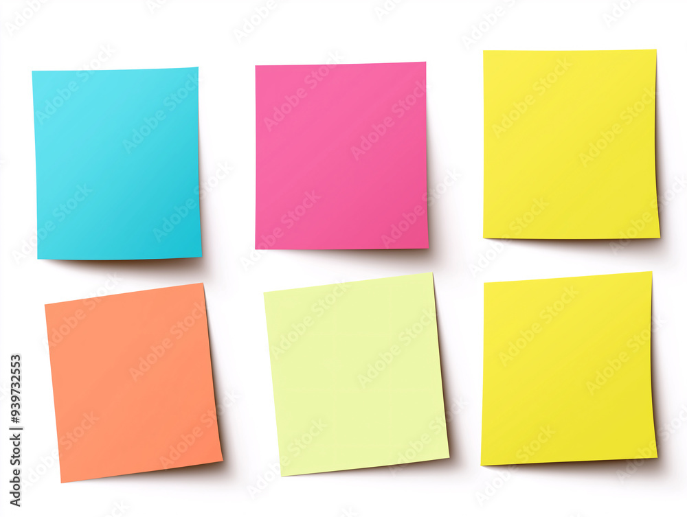 A collection of colourful sticky notes are arranged in a row A collection of colourful sticky notes are arranged in a row