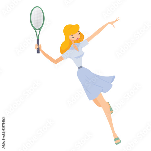 Girl playing in tennis. Illustration for internet and mobile website.