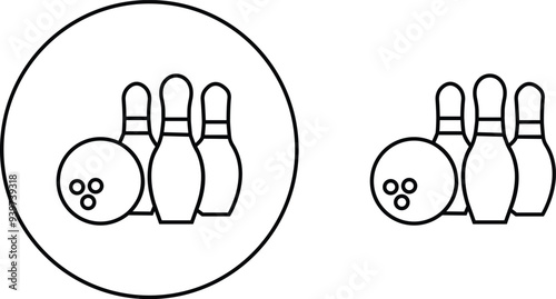 Bowling strike icon set. bowling ball and pin black flat and line vector collection isolated on transparent background. Symbol use for bowling club, games, sports Competition, element app and web.