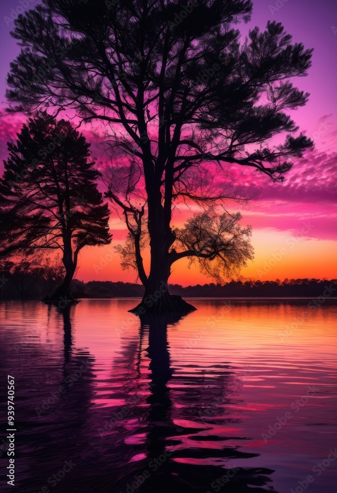 stunning sunset landscape featuring vibrant color shifts across sky reflecting water surfaces silhouetted trees, colors, silhouettes, nature, evening stunning sunset landscape featuring vibrant color shifts across sky reflecting water surfaces silhouetted trees, colors, silhouettes, nature, evening