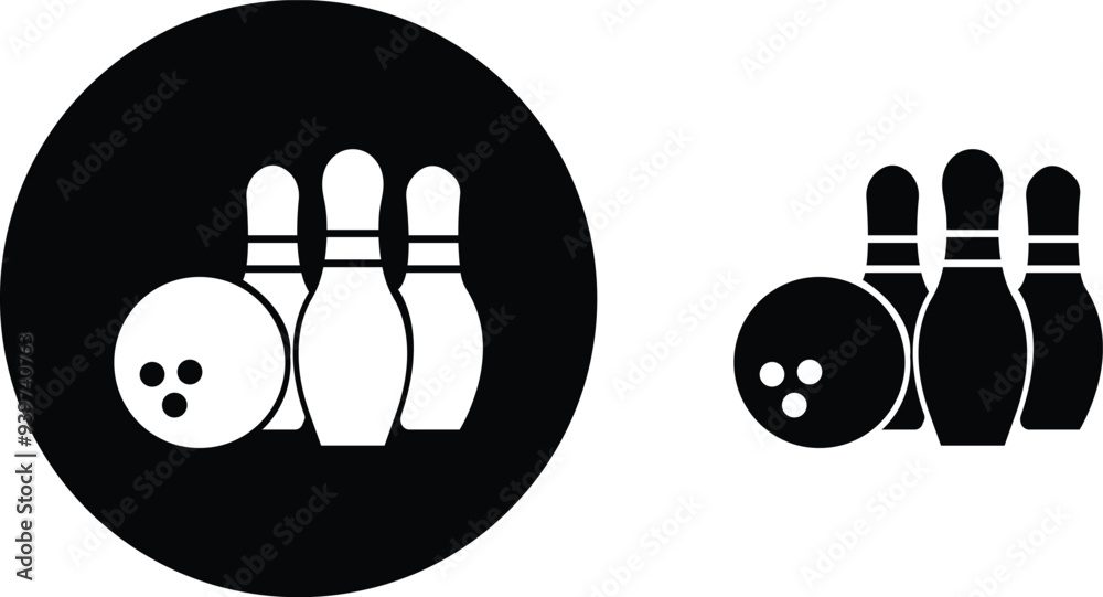 Bowling Strike Icon Set Bowling Ball And Pin Black Flat And Line bowling-strike-icon-set-bowling-ball-and-pin-black-flat-and-line