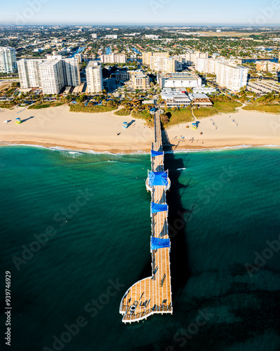 Aerial photo of the Pompano Beach and pier photo