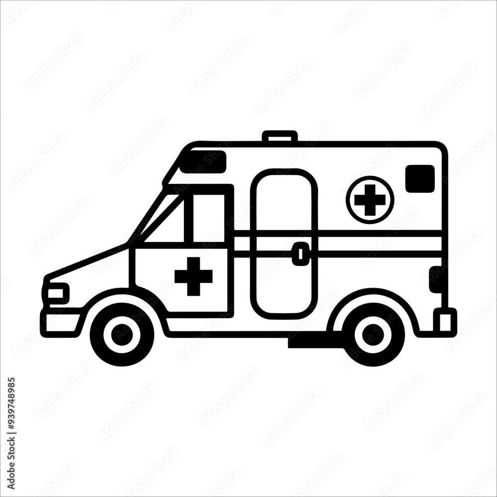 Ambulance icon or modern line symbol. Vector line art and icon design with bold outline. Black and white Pixel Perfect minimalistic symbol isolated white background. Silhouette simple thin sign