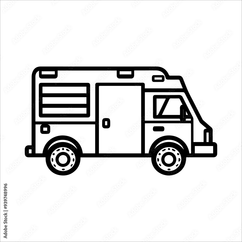 Ambulance icon or modern line symbol. Vector line art and icon design with bold outline. Black and white Pixel Perfect minimalistic symbol isolated white background. Silhouette simple thin sign Ambulance icon or modern line symbol. Vector line art and icon design with bold outline. Black and white Pixel Perfect minimalistic symbol isolated white background. Silhouette simple thin sign