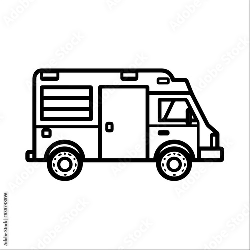 Ambulance icon or modern line symbol. Vector line art and icon design with bold outline. Black and white Pixel Perfect minimalistic symbol isolated white background. Silhouette simple thin sign