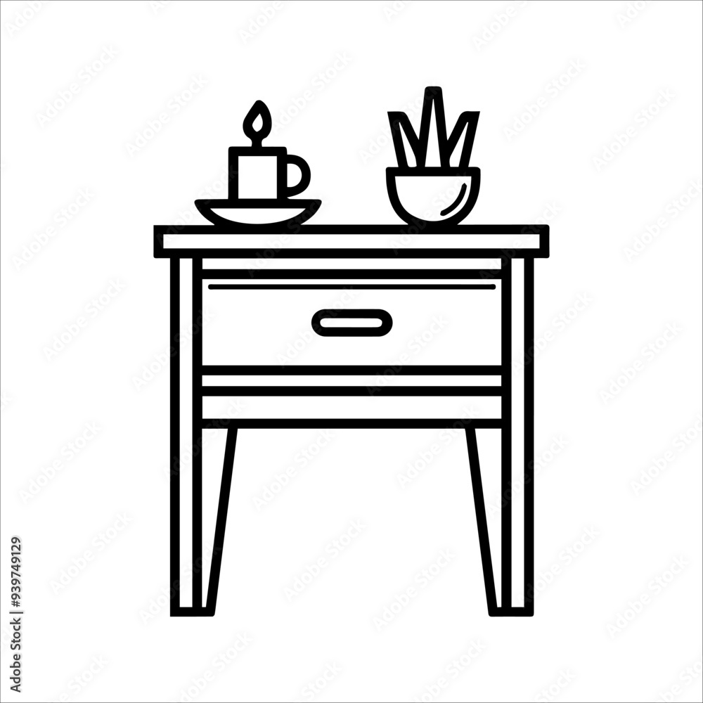 Bedside Table icon or modern line symbol. Vector line art and icon design with bold outline. Black and white Pixel Perfect minimalistic symbol isolated white background. Silhouette simple thin sign Bedside Table icon or modern line symbol. Vector line art and icon design with bold outline. Black and white Pixel Perfect minimalistic symbol isolated white background. Silhouette simple thin sign