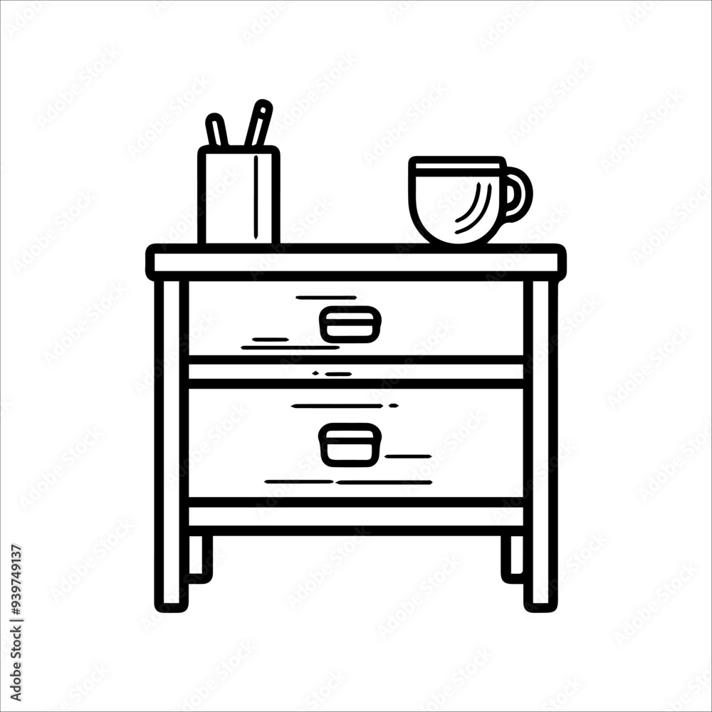 Bedside Table icon or modern line symbol. Vector line art and icon design with bold outline. Black and white Pixel Perfect minimalistic symbol isolated white background. Silhouette simple thin sign Bedside Table icon or modern line symbol. Vector line art and icon design with bold outline. Black and white Pixel Perfect minimalistic symbol isolated white background. Silhouette simple thin sign