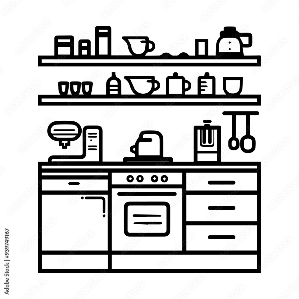 Kitchen icon or modern line symbol. Vector line art and icon design with bold outline. Black and white Pixel Perfect minimalistic symbol isolated white background. Silhouette simple thin sign Kitchen icon or modern line symbol. Vector line art and icon design with bold outline. Black and white Pixel Perfect minimalistic symbol isolated white background. Silhouette simple thin sign