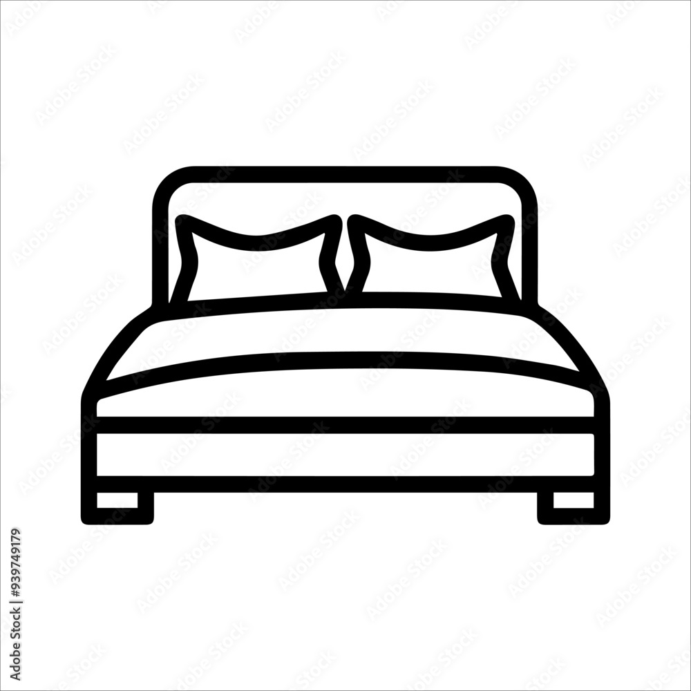 Bed icon or modern line symbol. Vector line art and icon design with bold outline. Black and white Pixel Perfect minimalistic symbol isolated white background. Silhouette simple thin sign Bed icon or modern line symbol. Vector line art and icon design with bold outline. Black and white Pixel Perfect minimalistic symbol isolated white background. Silhouette simple thin sign