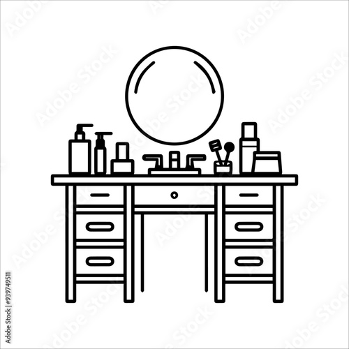 Dressing Table icon or modern line symbol. Vector line art and icon design with bold outline. Black and white Pixel Perfect minimalistic symbol isolated white background. Silhouette simple thin sign