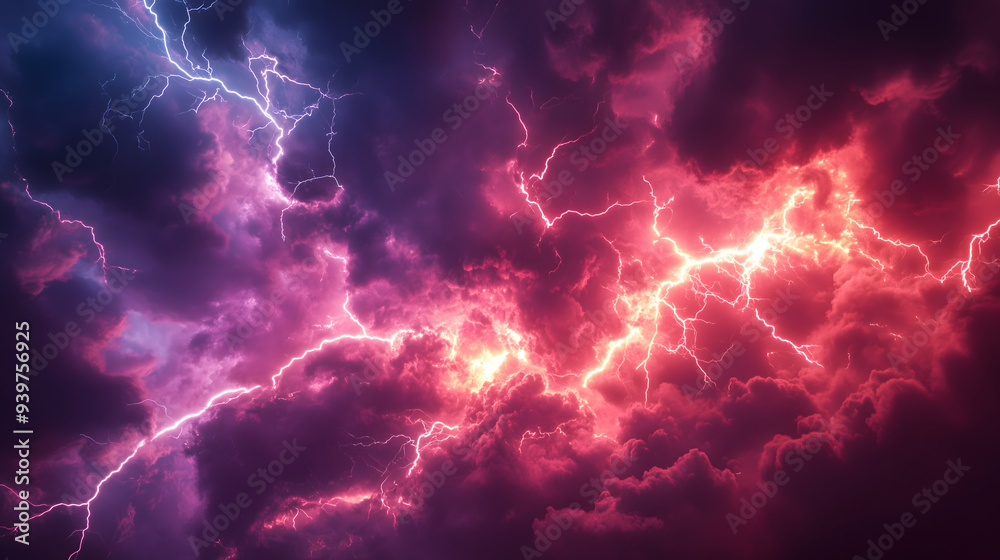 Rayo iluminando el cielo oscuro durante una tormenta Rayo iluminando el cielo oscuro durante una tormenta