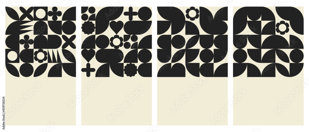 Fototapeta premium Vector set of vertical geometric poster. Backgrounds with geometric shapes and forms. Vector illustration