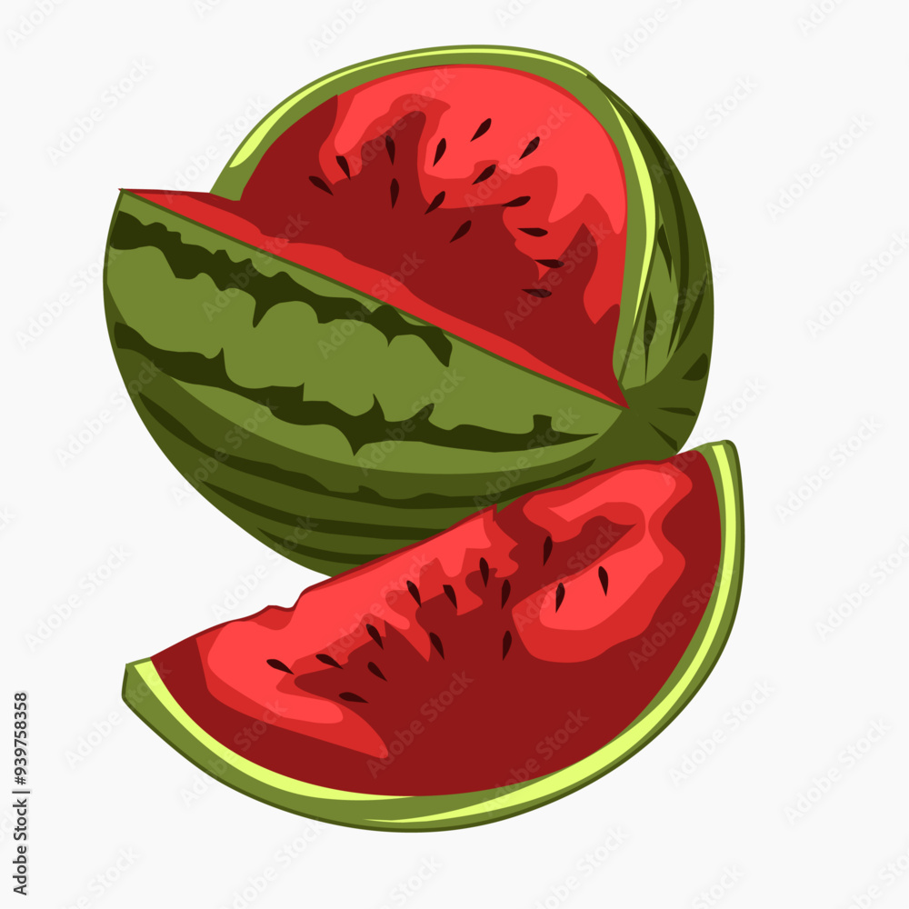 Realistic illustration of watermelon. Dessert, peace, slice. Fruit concept. Realistic illustration of watermelon. Dessert, peace, slice. Fruit concept.