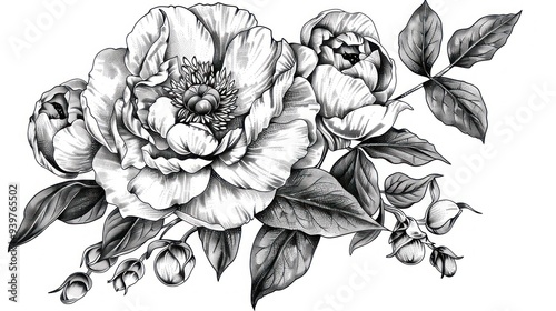 Wallpaper Mural Black and White Floral Bouquet Torontodigital.ca