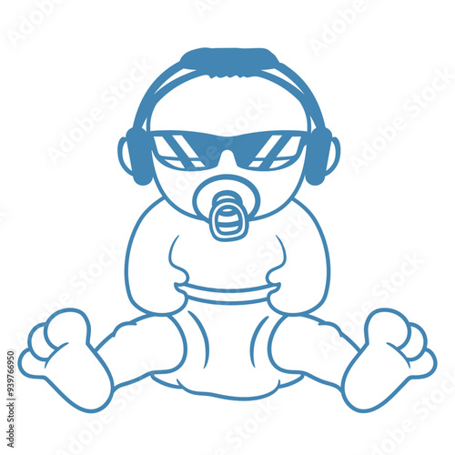 Babies Sitting Chill Baby Pacifier Toddler Child Music DJ Headphone Sunglasses Party Night Dancing Clubber Raver Comic Humor Cartoon Cool Disco Club Festival Band Concert Techno Raving Discothek Love