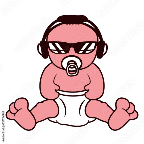 Babies Sitting Chill Baby Pacifier Toddler Child Music DJ Headphone Sunglasses Party Night Dancing Clubber Raver Comic Humor Cartoon Cool Disco Club Festival Band Concert Techno Raving Discothek Love