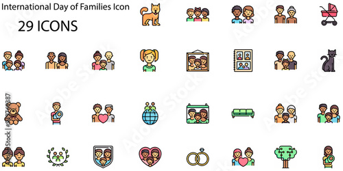 Set of International Day of Families icons. Line art style icons bundle. vector illustration