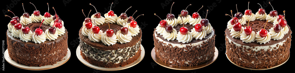 Black Forest Cake with Whipped Cream and Cherries Isolated on White Background, black forest cake, cherry cake, chocolate cake, dessert cake Black Forest Cake with Whipped Cream and Cherries Isolated on White Background, black forest cake, cherry cake, chocolate cake, dessert cake