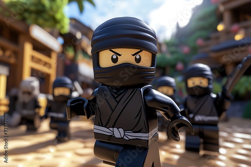 A ninja using a disguise to blend in with a group of villagers, ready to strike when the opportunity presents itself photo