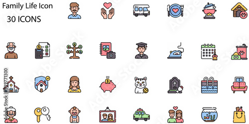 Set of Family Life icons. Line art style icons bundle. vector illustration