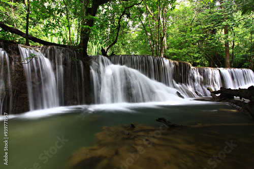Beautiful nature of Huai Mae Khamin Waterfall or Huay Mae Khamin Waterfall in Sri Nakarin Dam National Park, Kanchanaburi province, Thailand 