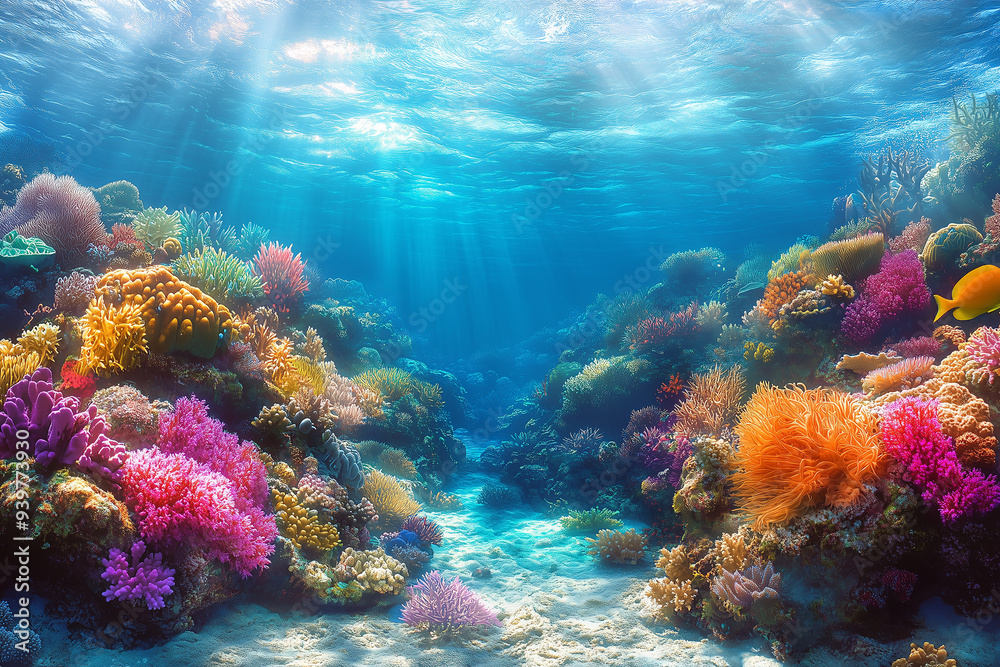 Oceans with coral reefs and diverse marine life Oceans with coral reefs and diverse marine life