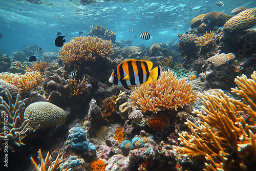 Oceans with coral reefs and diverse marine life