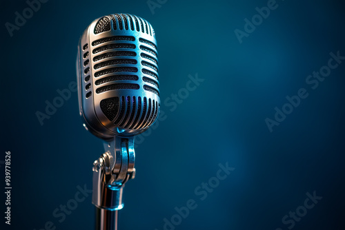 Microphone in a radio studio for podcast recording 