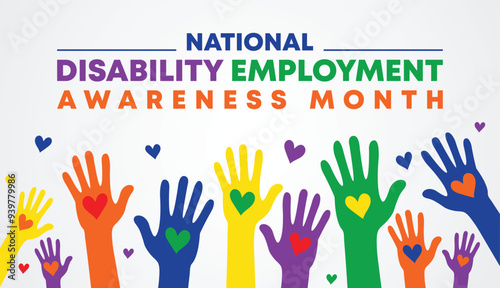 National Disability Employment Awareness Month every year on October,  Vector Template For Banner, Greeting Card, Poster