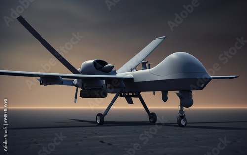 General Atomics MQ-9 Reaper drone flying above desert.