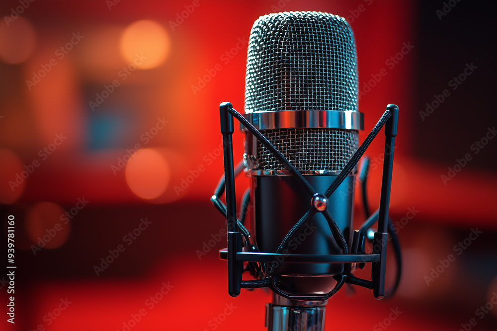 Microphone in a radio studio for podcast recording 