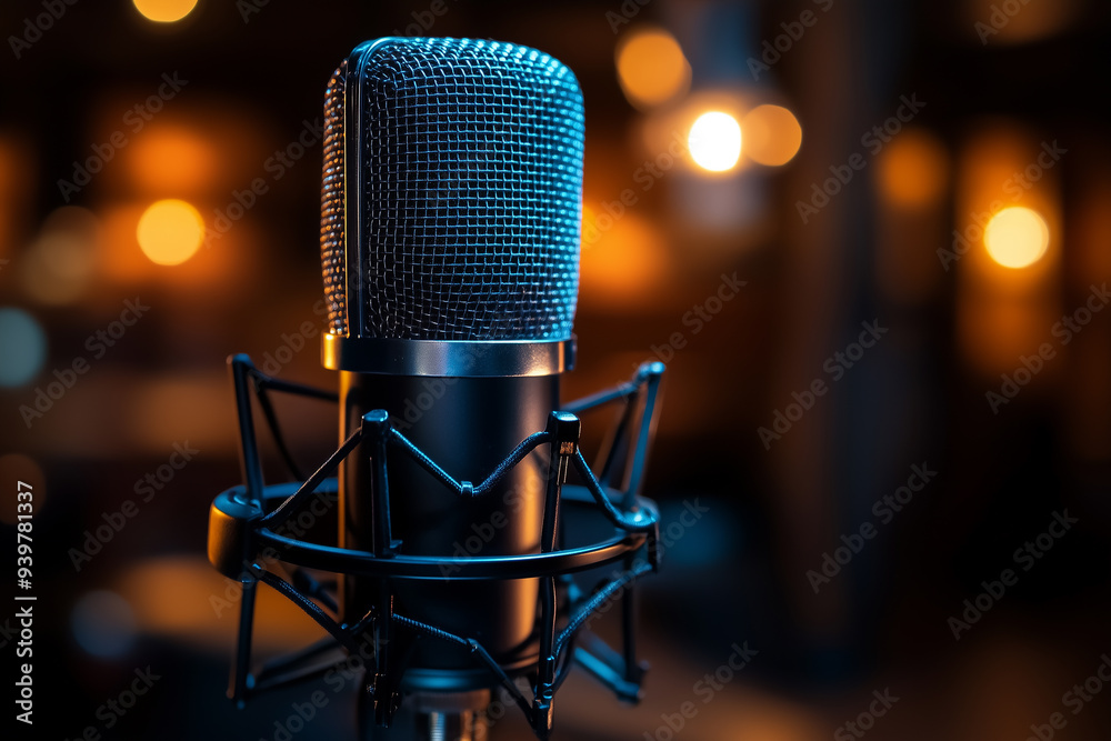 Microphone in a radio studio for podcast recording Microphone in a radio studio for podcast recording