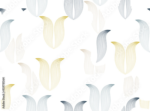 Floral pattern with line drawing flower lotus in retro style. Stylish artistic ornamental flourish background