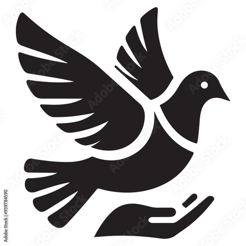 silhouette of a pigeon. Black icon and logo of pigeons