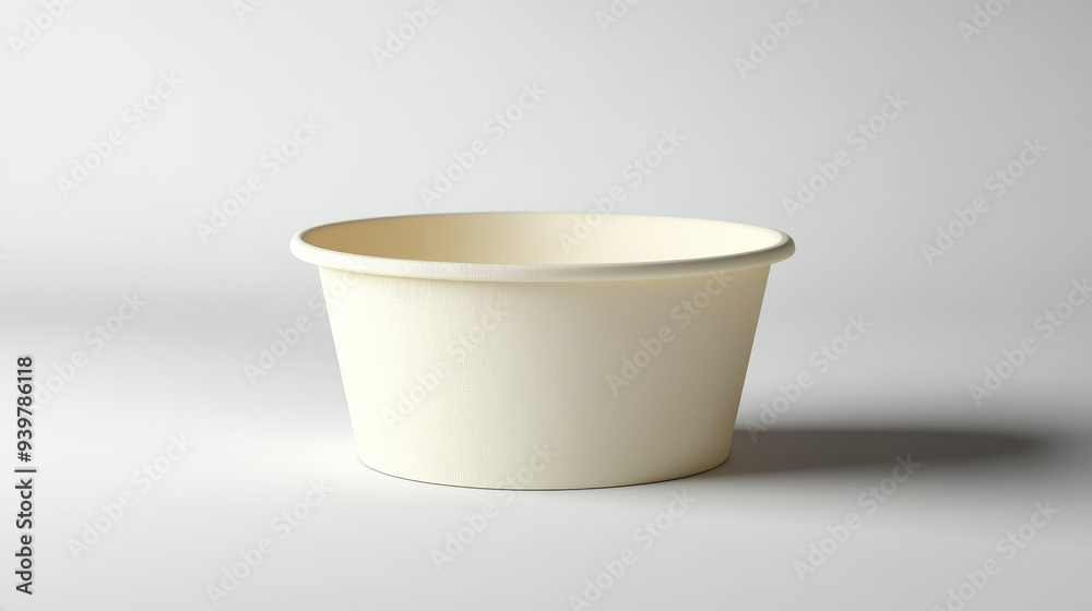 A realistic empty paper bowl or container is positioned alone on a plain white background. This is useful for product packaging design presentations and online advertising. A realistic empty paper bowl or container is positioned alone on a plain white background. This is useful for product packaging design presentations and online advertising.