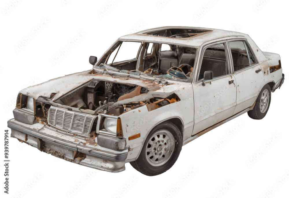 An abandoned rusted car isolated on white background with clipping path. An abandoned rusted car isolated on white background with clipping path.
