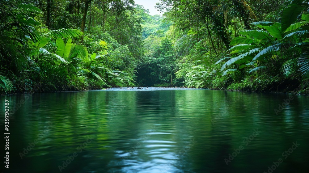 Serene riverbank with vibrant greenery ideal for tranquil and nature-inspired wallpaper designs Serene riverbank with vibrant greenery ideal for tranquil and nature-inspired wallpaper designs