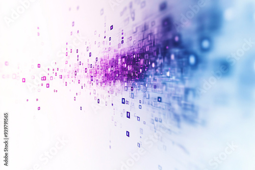 digital data stream in purple and blue fades into the distance on a white background representing data flow and connectivity