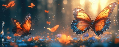 Butterflies in a magical forest