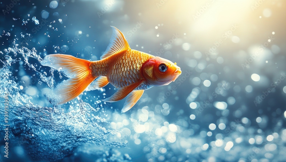 Golden Fish Leaping Through Water Golden Fish Leaping Through Water